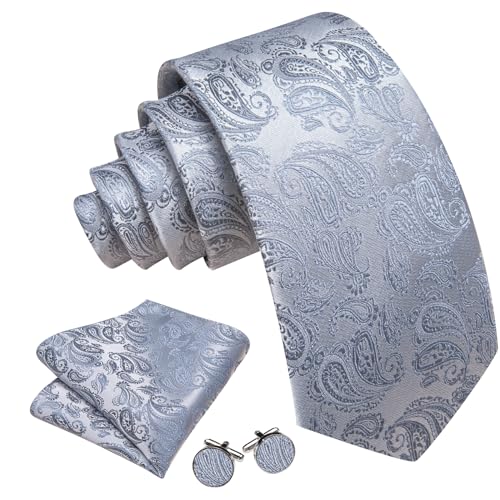 Image of Barry.Wang Men Ties Paisley Woven Silk Necktie Set with Pocket Suqare Cufflinks Formal