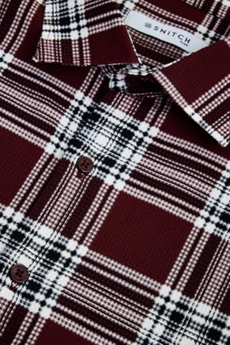 Image of SNITCH Men Casual Plus Size Shirt | Regular Fit Long Sleeve Spread Collar Plaid Pattern | 100% Cotton & Breathable Dobby Fabric for Casual Office Wear & Stylish Everyday Use