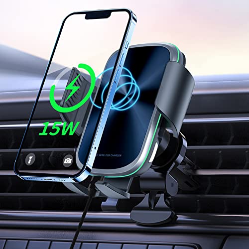 MAOZHBO Cargador Inalámbrico Coche Qi 15W Cargador inalámbrico para Coche con Bloqueo Automático para iPhone, Samsung, Huawei, Xiaomi, LG, All 4.7-6.9 Inch, Teléfonos habilitados para Qi Cover
