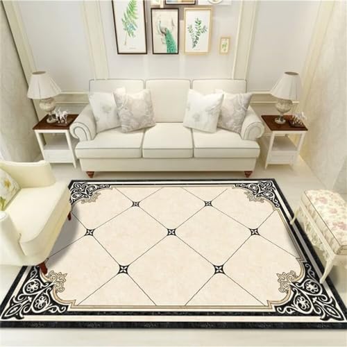 Tapis durable gris 160x200cm anti-usure texturé grain de bois pour salon - 2