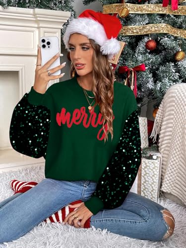 Christmas Sequin Sweater Womens Believe Christmas Sweatshirt Crewneck Long Sleeve Xmas Holiday Knit Pullover Top 2 Christmas Sequin Sweater Womens Believe Christmas Sweatshirt Crewneck Long Sleeve Xmas Holiday Knit Pullover Top - Image 3