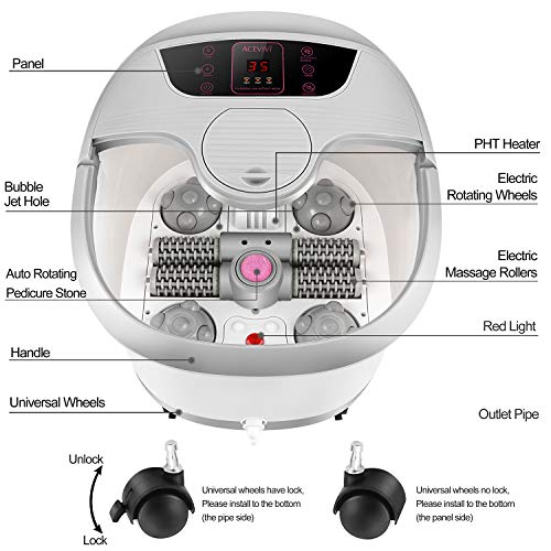 ACEVIVI Foot Spa Bath Massager with Heat, Bubble Jets, Motorized Shiatsu Roller Electric Rolling Massage Adjustable Time & Temperature Foot Pressure Relief (Gray)