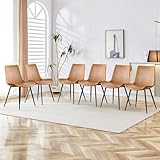 AmoUnico Dining Chairs, Modern PU Leather Dining Room Chair with Sturdy Metal Legs, Upholstered Seat Dinner Chairs Accent Side Chairs for Indoor Kitchen Living Room Restaurant (Brown, Set of 6)