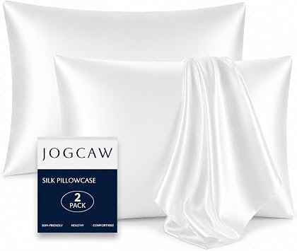 2 Pack 100  Silk Pillowcase for Hair and Skin, Soft Breathable Smooth Cooling Mulberry Silk Pillow Case Set of 2, Both Sides Grade 6A Silk Pillow Covers with Hidden Zipper White, Standard