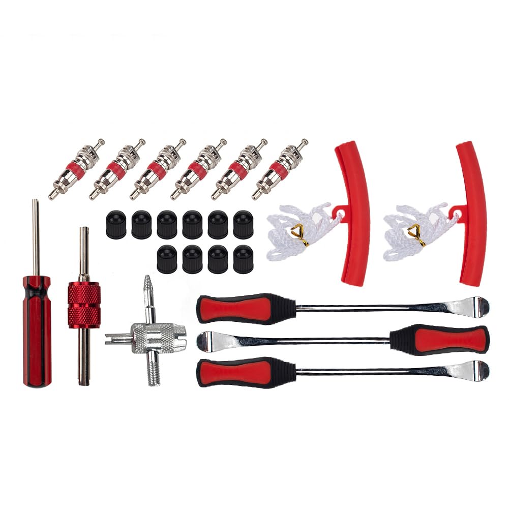 Newsmarts 24Pcs Drop Forged Steel Tire Lever Tool Spoons Set Red For Mountain Bike Motorcycle Automobile ATV