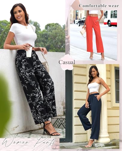 Anydeer Women Pants Loose Wide Leg Trousers Straight Casual Dressy Palazzo Ruffle High Waist Slacks with Pockets4