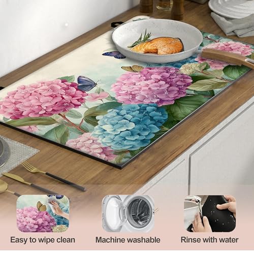 Spring Hydrangea Blue Flowers Stove Top Cover for Electric Stove 28x20 Inch Silicone Stove Topper & Protector, Decorative Kitchen Mat for Electric/Glass Stove Top — view 5