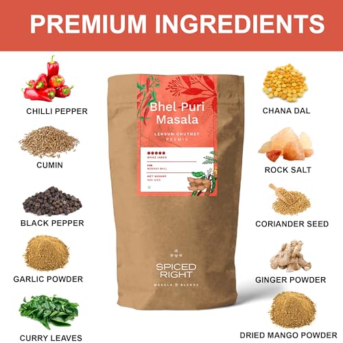 Image of SPICED RIGHT Bhelpuri Masala (200 Gm) with Natural Ingredients | Ready to Use Instant Namkeen Indian Snack Bhel Puri /Chat Puri Masala