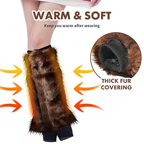 PowerKing Women's Faux Fur Leg Warmer Furry Long Boot Cuffs Cover for Winter Wear and Outdoor Activities4