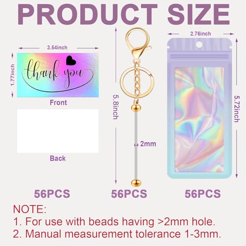 Image of 42 /84 /126 Pcs Beadable Keychain Bars Bulk Blank DIY Beaded Keychain Making Supplies with Bag Thank You Card