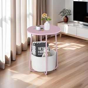 TUTOTAK Small Side Table, Oval End Table, Night Stand, Bedside Table, Sofa Table with Cloth Storage Basket, Living Room, Bed Room, Pink TB01BP063 TUTOTAK Small Side Table Oval End Table Night Stand Bedside Table Sofa Table with Cloth Storage Basket Living Room Bed Room Pink TB01BP063