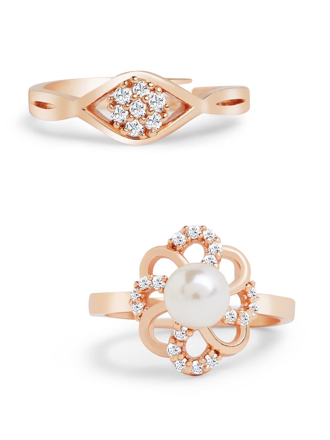 zaveri pearls Set of 2 Rose Gold Contemporary Cubic Zirconia Brass Adjustable Rings For Women-ZPFK11197-picture-35