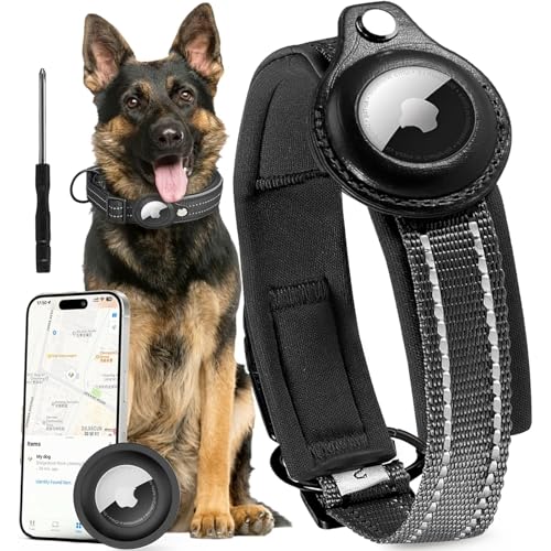 Ericfavre Airtag Dog Collar, Reflective Dog Collar with Airtag Holder, Comfortable Padded and Adjustable Airtag Dog Tracking Collar with Airtag Dog Collar Holder for Small Medium Large Dog (Black, S)