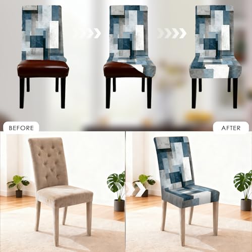 Image of Nuxovilar 6PCS Blue Gray White Geometric Square Stretch Covers