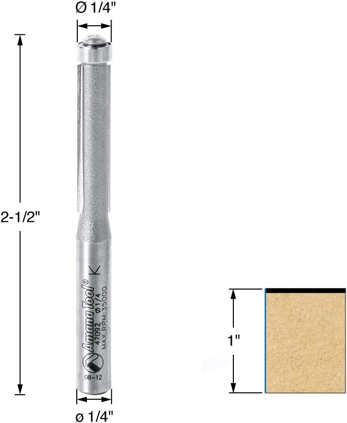 Amana Tool - 47092 Carbide Tipped Flush Trim 1/4 Dia x 1" 4 Shank