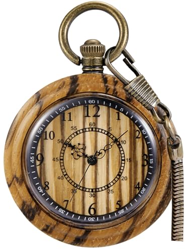 Montre de poche en bois homme montre gousset bambou avec chaîne quartz