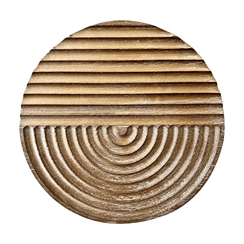 Image of Musanpou Hand-carved Wood Wall Decor featuring Artistic Round Design for Farmhouse and Country-style Interiors | Wall Art Decoration | 11.8 inches x 11.8 inches (Natural)