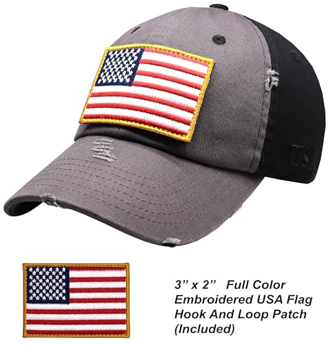 Image of Antourage American Flag Unisex Baseball Hat for Men and Women | USA Flag Mesh Snapback Flat Visor Cap + 2 Patriotic Patches