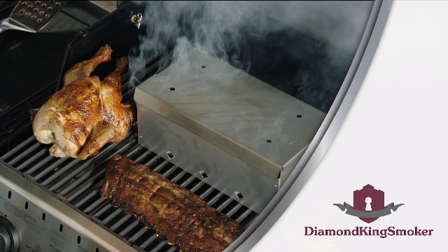 DiamondKingSmoker - Grill Smoker Box, No Propane or Charcoal Needed, Heavy-Duty Stainless Steel Meat Smoker, Large 6 x 6 x 6-inch Smoker Grill Accessory for 216-cubic-inch Barbeque Grill Top