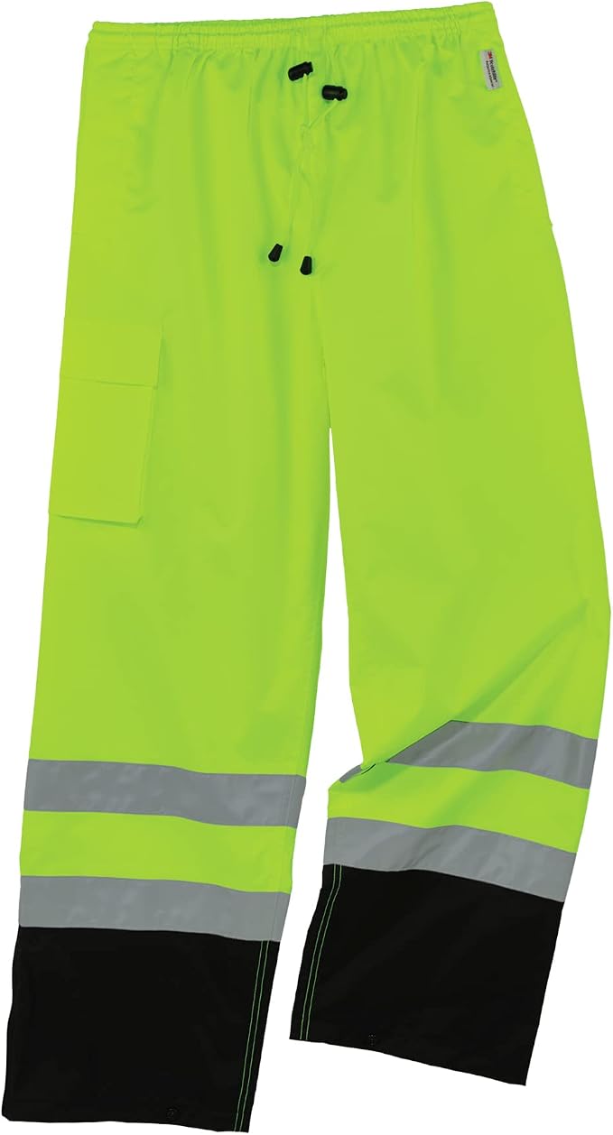 Ergodyne GloWear 8915BK Rain Pants, Black Bottom, High Visibility, Reflective, ANSI Compliant