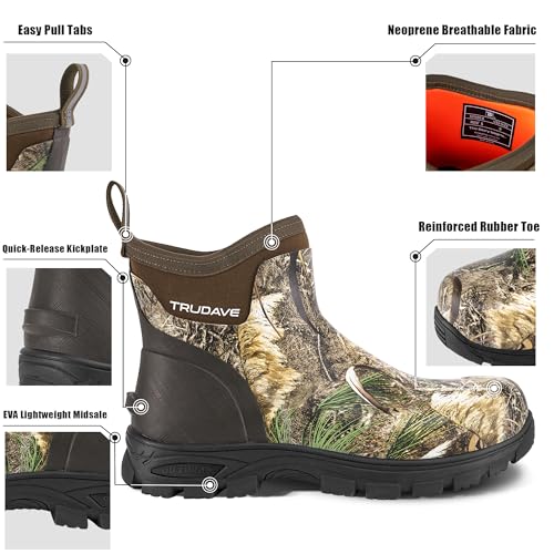 Men's Rain Boots Waterproof Garden Shoes, Ankle Rubber Work Boots, Camp Outdoor Snow Mud Boots for Farming, Hunting, Lawn Work, Size 7-143