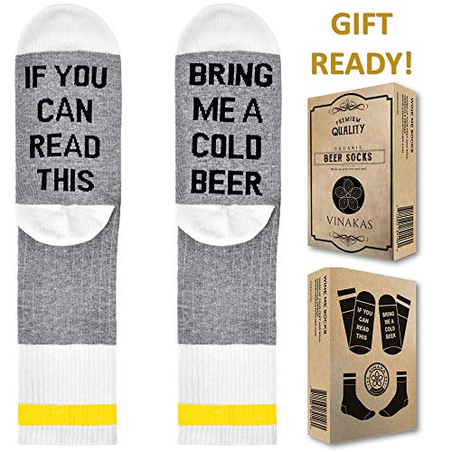 Vinakas Beer Gifts For Men - Funny Socks If You Can Read This Bring Me A Cold Beer. Funny Gift For Dad. Quality Cotton Dad Socks Or Gifts For Beer Lovers. Beer Gifts For Dad #TOP2