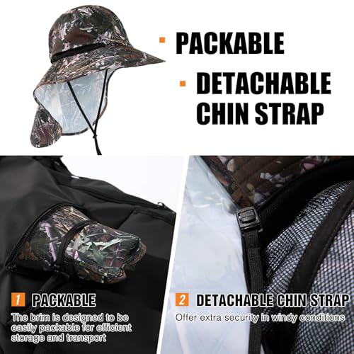 Image of Oversized XL XXL Mens Sun Hat Big Head Neck Flap Shade Waterproof UPF50+ Wide Brim Hat Fishing Safari Hiking