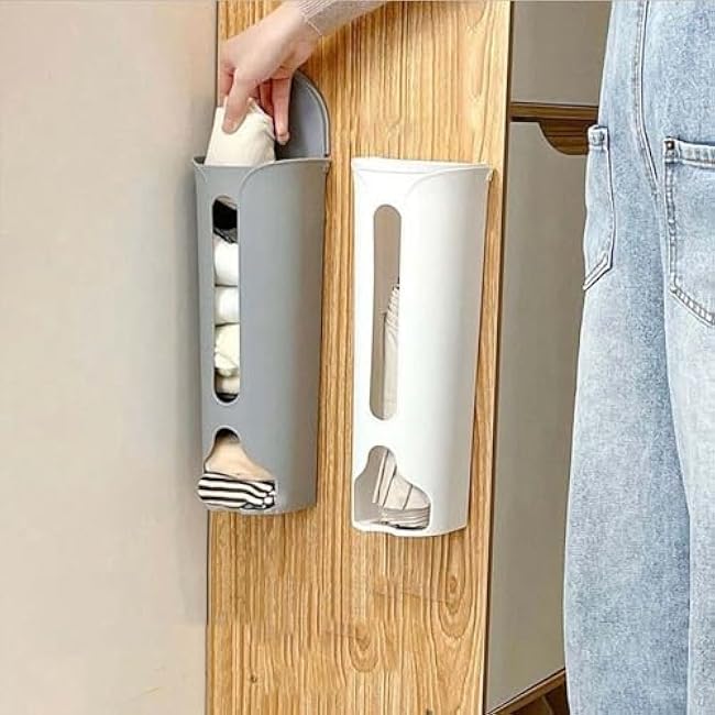 Grocery Bags Storage, Plastic Bag Holder, Wall Mount Trash Bag Dispenser Roll Holder Under Sink Cabinet Bag Saver for Plastic Bags Kitchen(L,Grey)