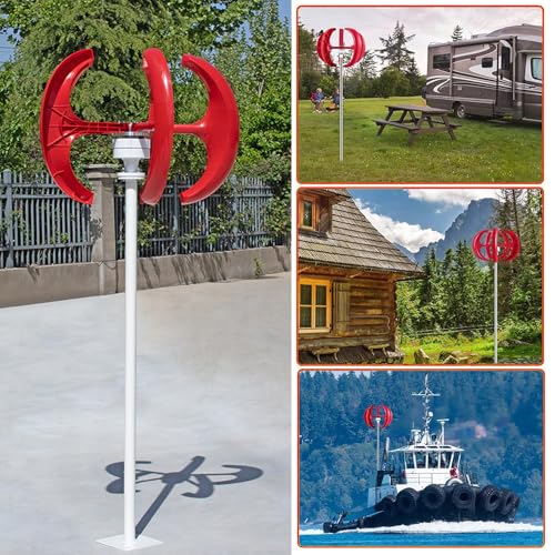 Wind Turbine Generator, 12V/24V/48V/72V/110V/220V 5 Blades Wind Turbine Kit, 12000W Wind Power Generator with Controller, for Boats, Gazebos, Houses, Industry, Red,220V - Image 6