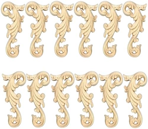 12Pcs 4.7×2inch Wood Carved Applique and Onlays Wooden Corner Dec...