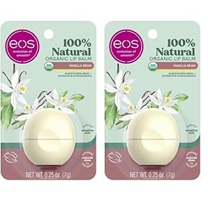 eos 100% Natural & Organic Lip Balm Sphere- Vanilla Bean, All-day Moisture, Dermatologist Recommended for Sensitive Skin, Lip Care Products, 0.25 oz (Pack of 2)