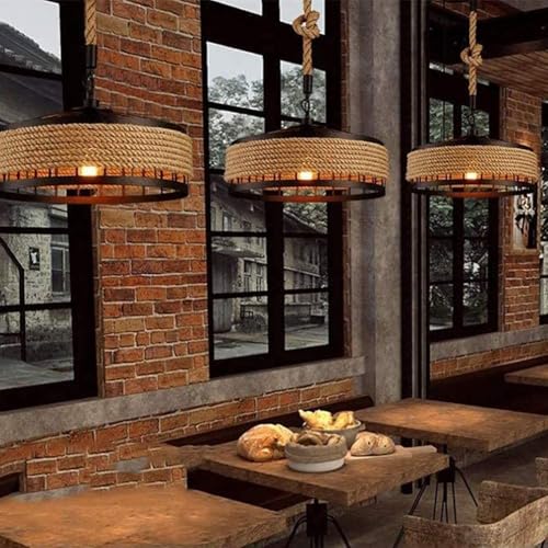 Image of GreyWings Rustic Hanging Light for Home Industrial Metal & Natural Rope Pendant Light, Farmhouse Ceiling Hanging Lamp, (Bulb not Included) Pack of 1