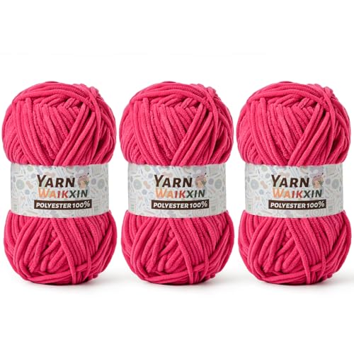Image of 3 Pack Soft Chenille Yarn for Crocheting, Fluffy Chunky Crochet Yarn for Baby Blanket, (5.29oz /196.8yds) Fuzzy Velvet Yarn for Amigurumi&DIY Puzzle、Crafts、Scarf(3 Rose)
