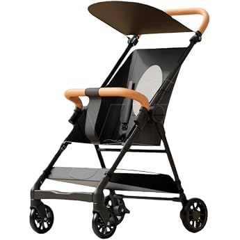 Stroller Travel Stroller with Moderate Firmness and Soft Backrest, Foldable, Lightweight, Compact, Freestanding, Perfect for Newborns, Baby Shower Gift Black + Bottom Storage