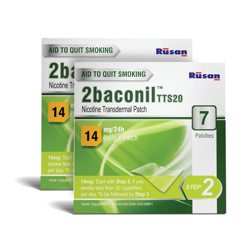 Rusan 2baconil Nicotine Transdermal Patch 14mg/24h | Helps to Quit Smoking | 14 Patches (Step 2) | Pack of 2 | One Month Therapy Plan (B0CC62Q3LP) Amazon Price History, Amazon Price Tracker
