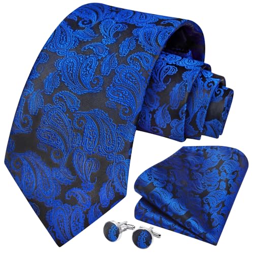 Image of HISDERN Ties for Men Paisley Floral Mens Ties and Pocket Square Cufflinks Set Classic Business Necktie Handkerchief