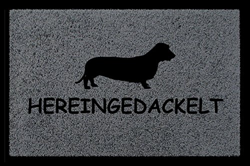 Interluxe FUSSMATTE Geschenk HEREINGEDACKELT Hund Tierisch Schmutzmatte Dunkelgrau
