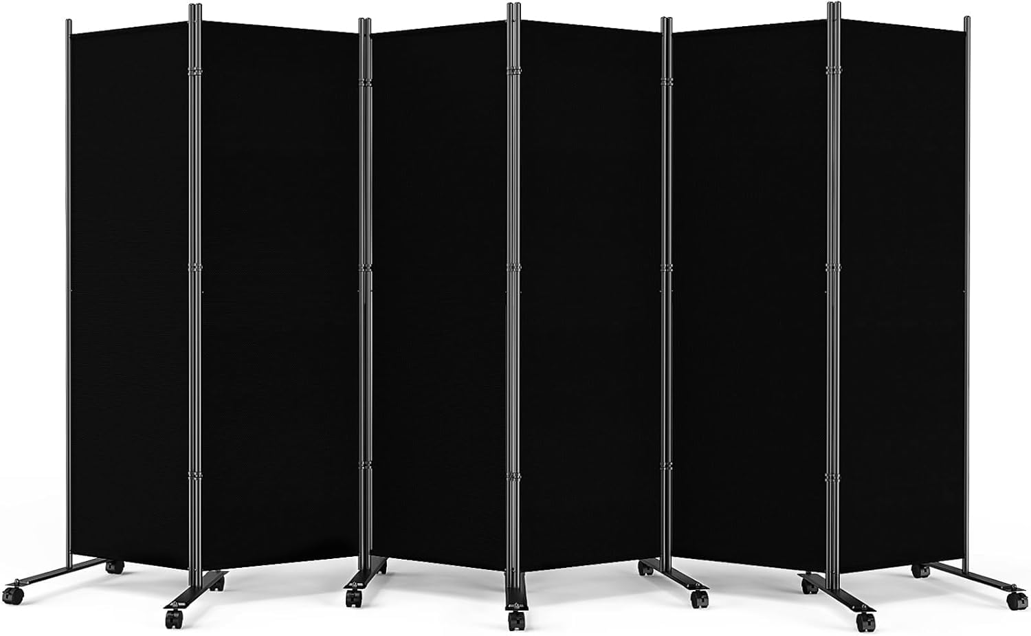 WELDUN Separador de habitaciones con ruedas, 6 piezas, 335 cm x 183 cm, biombo, plegable, protección visual móvil, color negro