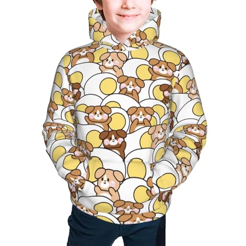 Cute Dog with Big FFried Egg Kid Hoodies Boys Sweatshirts Girls Pullover with Pocket3