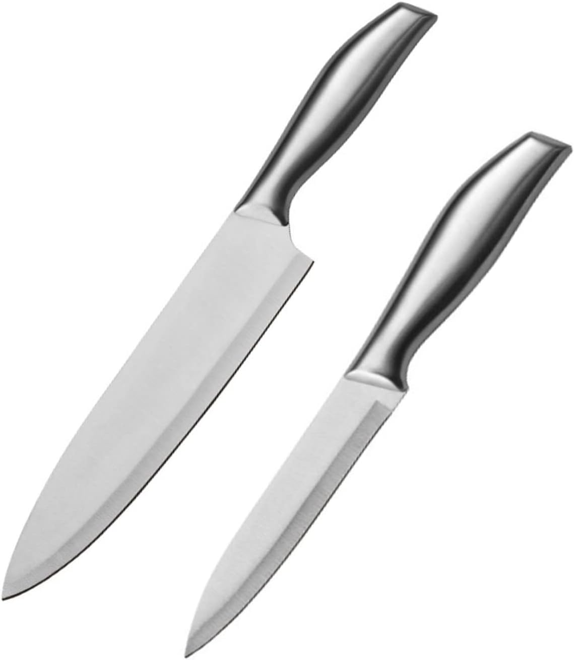 Mockery 2-Piece Kitchen Knife Set - Chef's & Utility Knives, Stainless Steel, Non-Stick, Soft Touch Handles, Silver