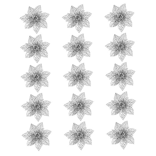 15 Poinsettia fleurs d'arbre de noël argent artificielles pour déco maison