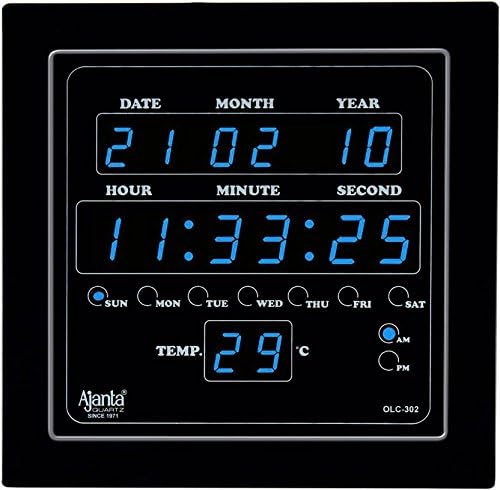 Ajanta Quartz Glass Abstract Digital LED Square Wall Clock OLC - 302 (Blue, 25.4 cm x 25.4 cm x 3.5 cm)