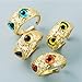 Detail 925 Sterling Silver Devil Eye Owl Ring,18K Gold-Plated Red/Blue/Black/Green Four Colors Devil Eye Owl Ring,Personality Vintage Animal Owl Open Adjustable Ring Unisex Teen (Gold Yellow-Black)