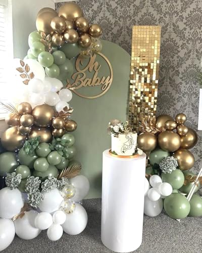 Image of Sage Green White Gold Balloon Arch Kit, 156Pcs Latex Balloons Different Sizes 18 12 10 5 Inch Party Balloon Garland Kit for Baby Shower, Wedding, Engagements, Birthday, Anniversary Decorations