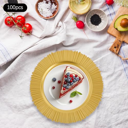 100 Platos Cargadores Dorados Redondos Plástico 13 in miniatura 2