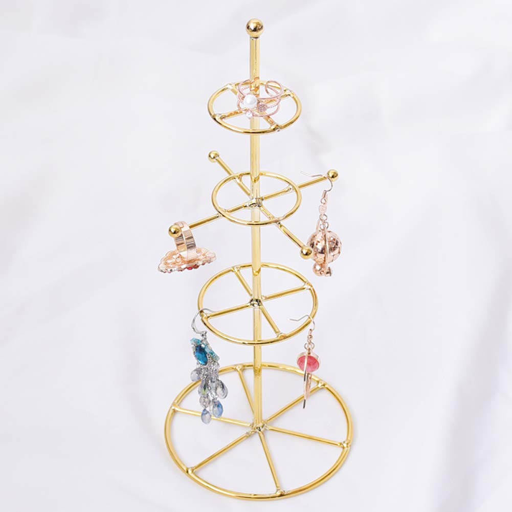 Expositor de Joyas para Pendientes, Anillos y Colgantes chapados en Oro de Metal.