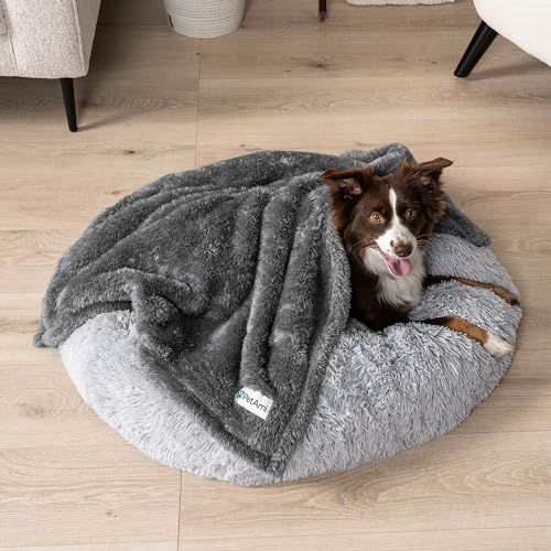 Image of PetAmi Fluffy Dog Blanket For Small Dogs Grey, 24x32 Inch, Sherpa Fleece Microfiber Polyester Puppy Blanket, Reversible Calming Pet Blanket Throw For Couch Sofa Bed, Washable