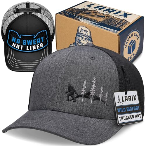 LARIX Flexfit 110 Snapback Hat Wild Bigfoot Trucker Hat No Sweat Hat Liner Bundle Bigfoot Gifts Sasquatch Gifts Expedition Hat