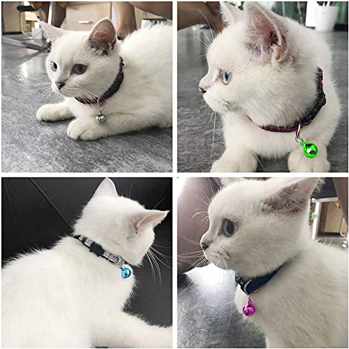 IVIA PET Cat Collar Bells, 32 Pack Dog Collar Charm Bells with 16 Pcs Rings, 2 Pack Stainless Steel Dog Tag Clips for Pet Training Pendant Necklace Collar Accessories
