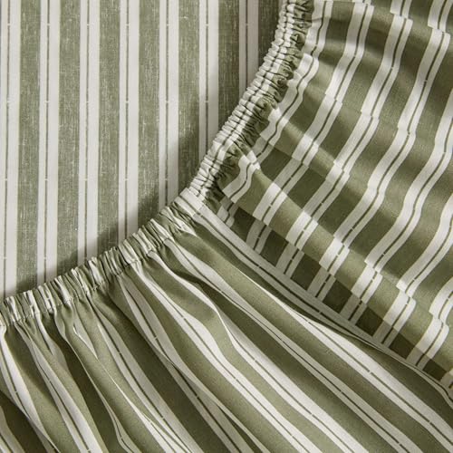 Image of Eddie Bauer - Queen Size Sheet Set, Cotton Percale Bedding with Deep Pocket Fitted Sheet, Bed Sheets with Matching Pillowcases, Alpha Stripe Green